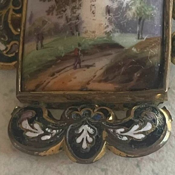 Victorian Hand Painted French Champleve Impressionist Porcelain Brooch c.1880 - Picture 5 of 12